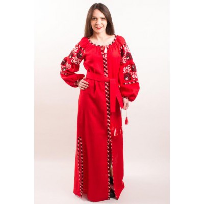 Boho Style Ukrainian Embroidered Dress "Charm 3" black on red